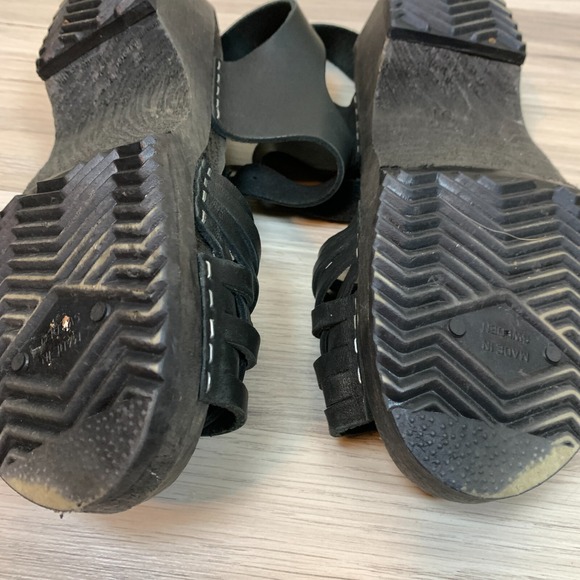 MIA Swedish Clog Sandals Women US 7 Weave Leather Wooden Platform 37 Black - Picture 6 of 12
